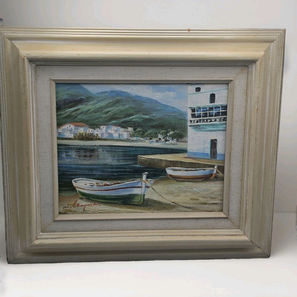 Original Art Unique Acrylic Painting Canvas Sea Ocean 13.5x15.5 Framed Signed